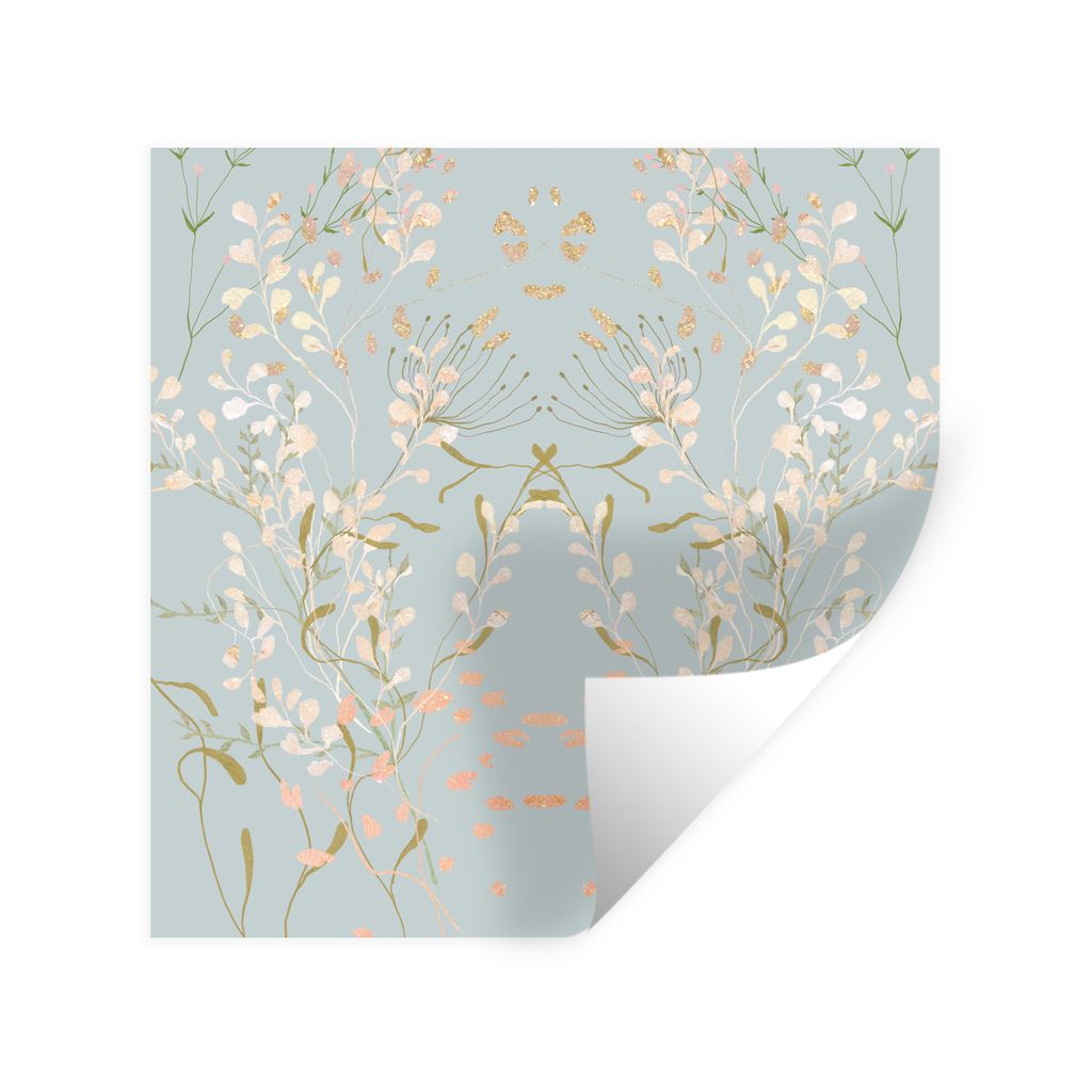 MuchoWow Wandtattoo Wandsticker Wandaufkleber Blau - Design - Blumen - Pastell 80x80 cm Selbstklebend und Repositionierbar - Wierderverwendbar - ...