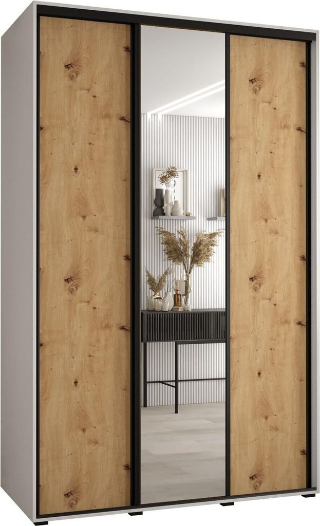 MEBLE KRYSPOL Cannes 3 Schrank mit 3 Schiebetüren - 205,2x150x60 cm - Weiß Artisan Schwarz