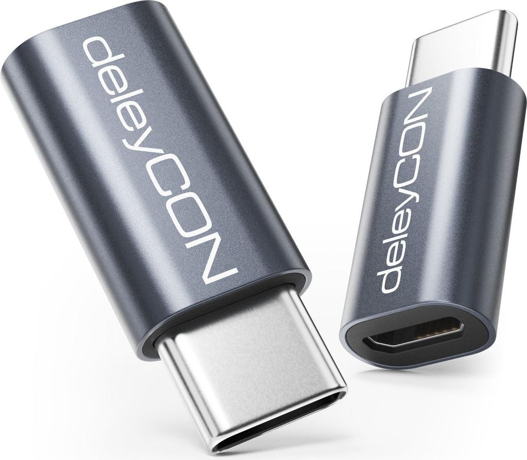 deleyCON Micro USB auf USB-C Adapter (2 Stück) USB C Stecker auf Micro USB Buchse Adapter OTG Kompatibel mit iPhone, iPad, Galaxy, Typ-C Handys, T...