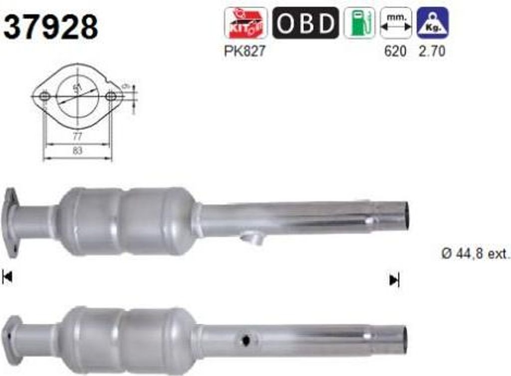 AS 37928 Katalysator OE 1K0254400BX kompatibel mit Altea, Altea XL, Leon, Octavia, Caddy, Golf Plus, Golf V