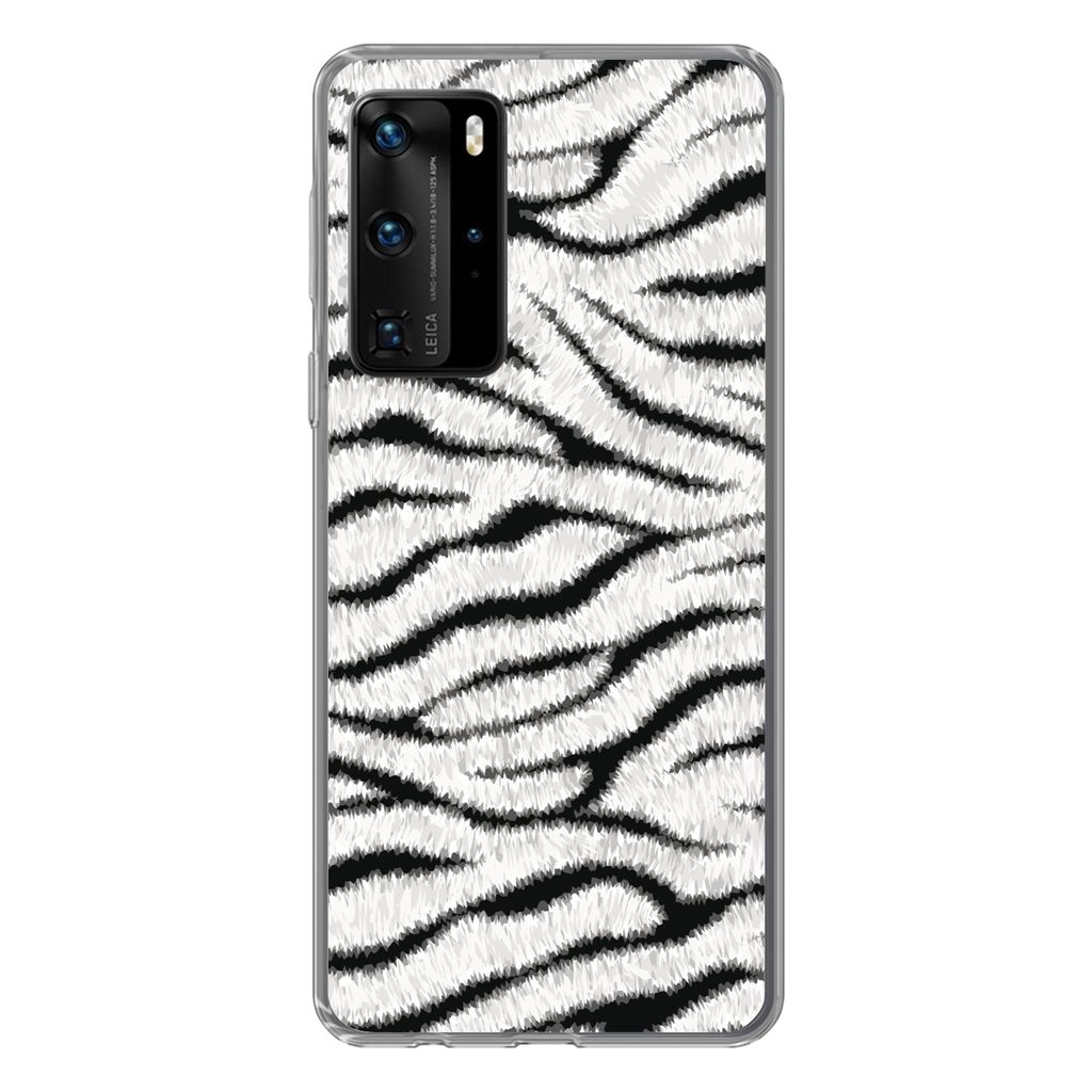 MuchoWow Handyhülle Schutzhülle Hülle für Huawei P40 Pro Tiermuster - Zebra - Weiß Silikon Softcase Handy Hülle - Schutz