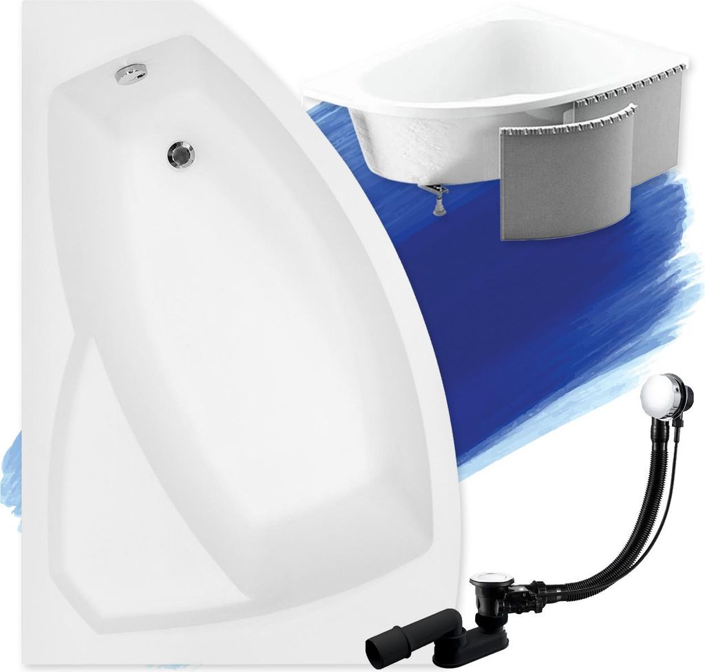 BADLAND Eckbadewanne Badewanne Rima LINKS 170x110 mit Ablaufgarnitur, Füßen und Styroporverkleidung GRATIS