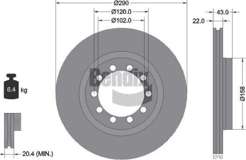Disque de frein BENDIX BDS1808 OE 5010260604 pour Renault Mascott