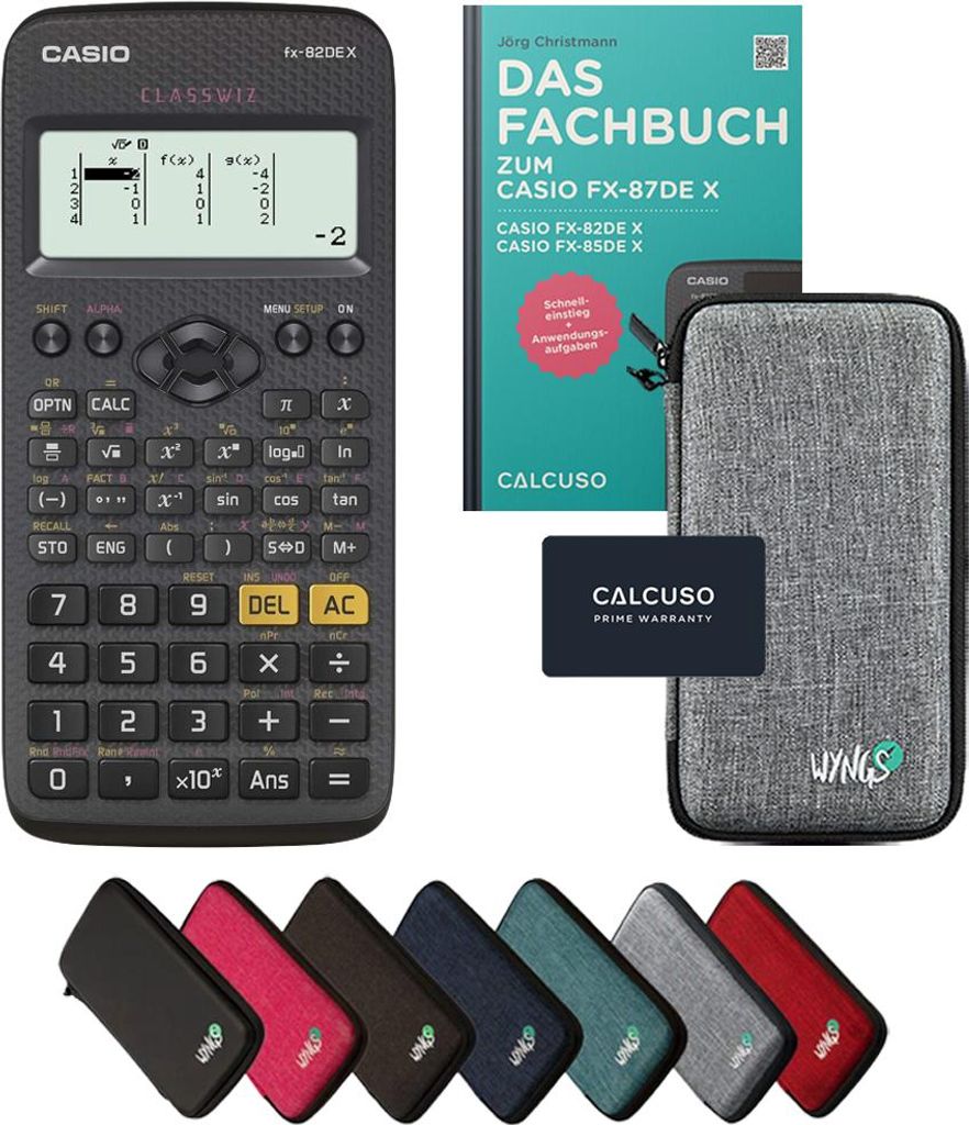 Casio fx-82DE X inkl. Schutztasche Hellgrau & Fachbuch (80 Seiten, DIN A5) – Wissenschaftlicher Rechner – Smart Set