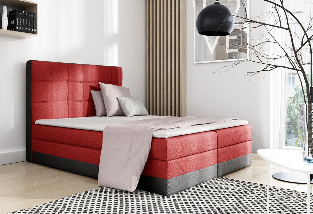 Stilvolles gepolstertes Einzelbett Sandy rot, schwarz 120 + gratis Topper