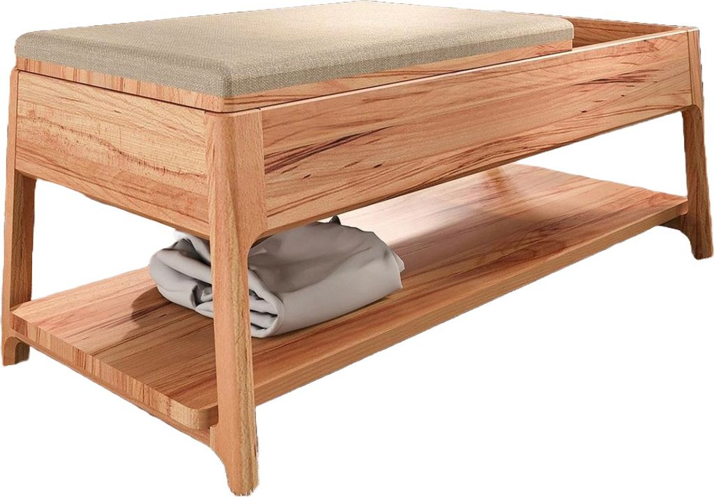 Bank Swig aus Kernbuche massiv geölt 107x47 mit Polster Beige und Holzbeinen