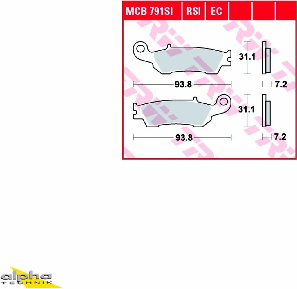 Plaquettes de frein TRW MCB 791 RSI Sinter pour moto de compétition