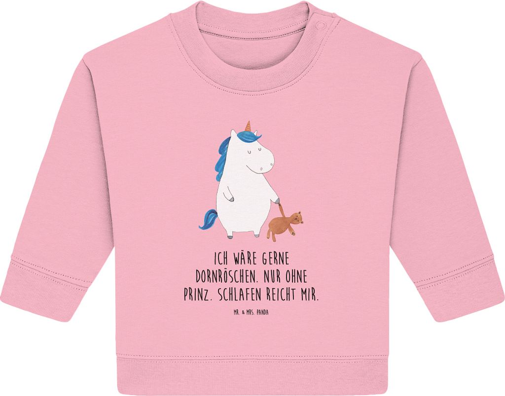 Mr. & Mrs. Panda Organic Baby Pullover Einhorn Teddy 6. - 12. Monat - Baumwolle Pink - Geschenk, Einhörner, Gute Nacht, Bett, schlafen, Unicorn, B...