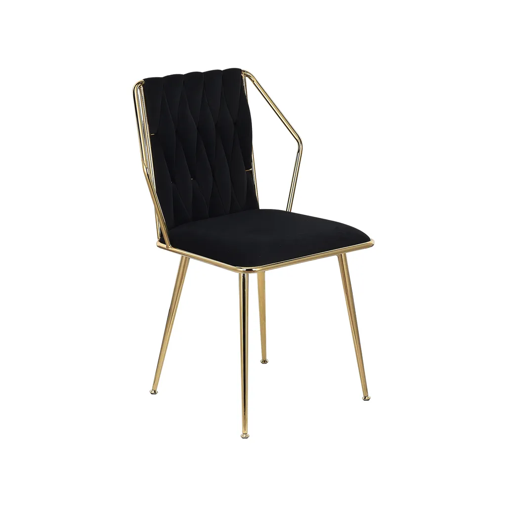 Chaises en velours noir avec dossier tissé main - Confortable lot de 2