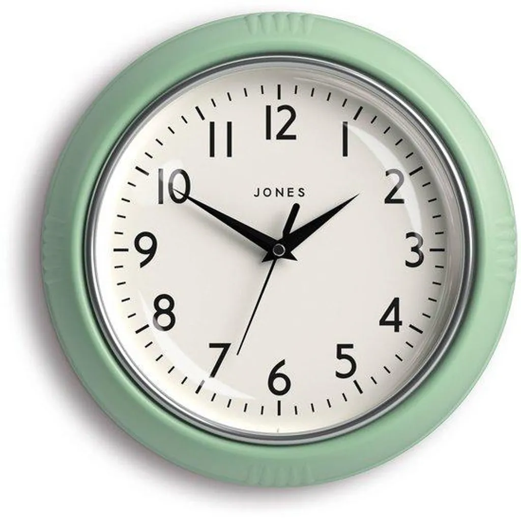 Horloge murale silencieuse 25 cm vert menthe néo, cadran rétro lisible