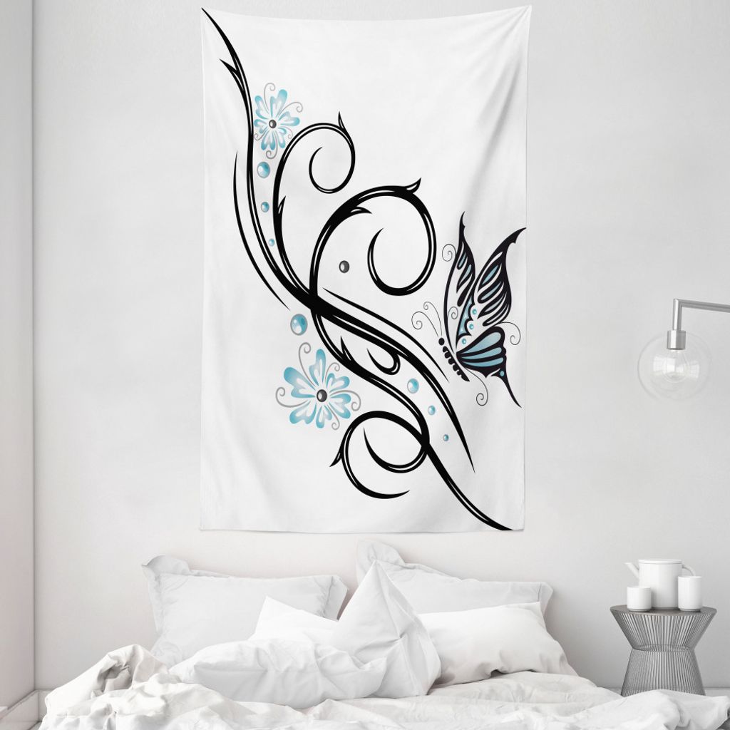 ABAKUHAUS Tätowieren Wandteppich und Tagesdecke, Butterfflies und Blätter aus Weiches Mikrofaser Stoff Waschbar ohne Verblassen Digitaldruck, 140...