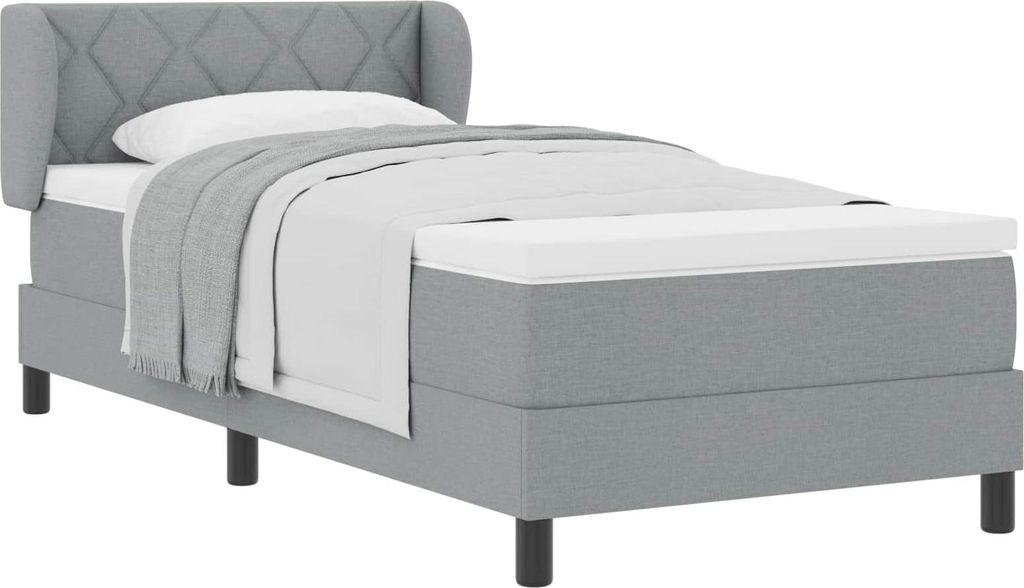 vidaXL Boxspringbett mit Matratze Hellgrau 100 x 200 cm Stoff