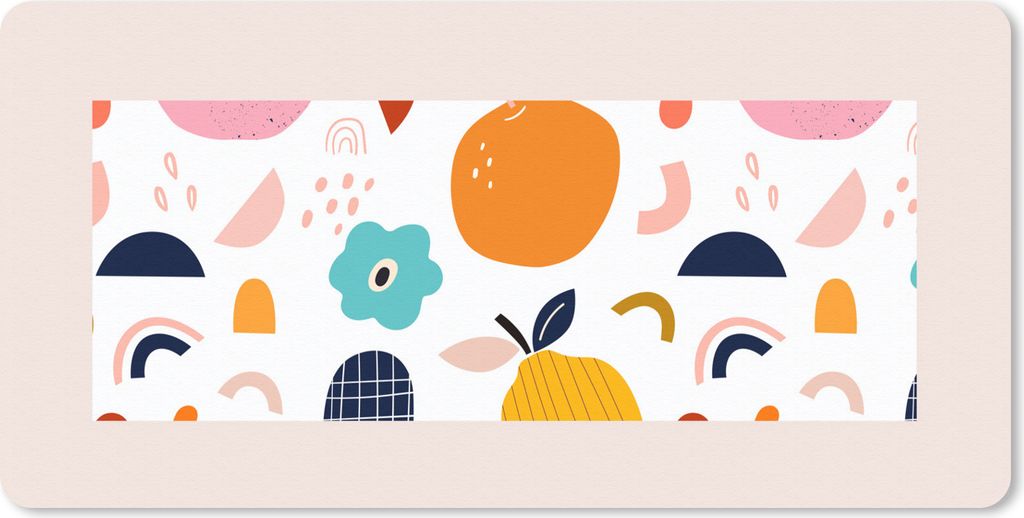 MuchoWow Mauspad Mousepad Obst - Blumen - Pastell - Abstrakt - Muster 60x30 cm - Mousepads - Maus Mat - Pad - Mausunterlage - Nachhaltig