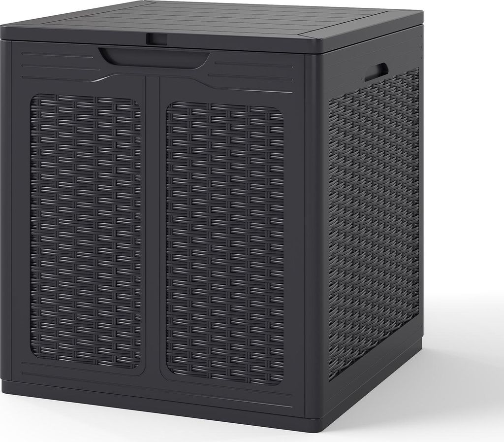 COSTWAY Gartenbox 145L, Auflagenbox mit abschließbarem Deckel & Rattanoptik, Aufbewahrungsbox Kissenbox wetterfest für Pool, Garten, Terrasse Braun