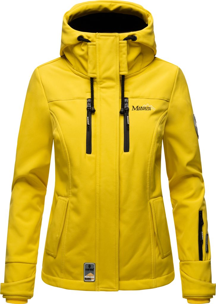 Marikoo Leichte Damen Softshelljacke mit Kapuze Outdoor Regenjacke wasserdicht Kleinezicke Gelb Gr. 36 - S