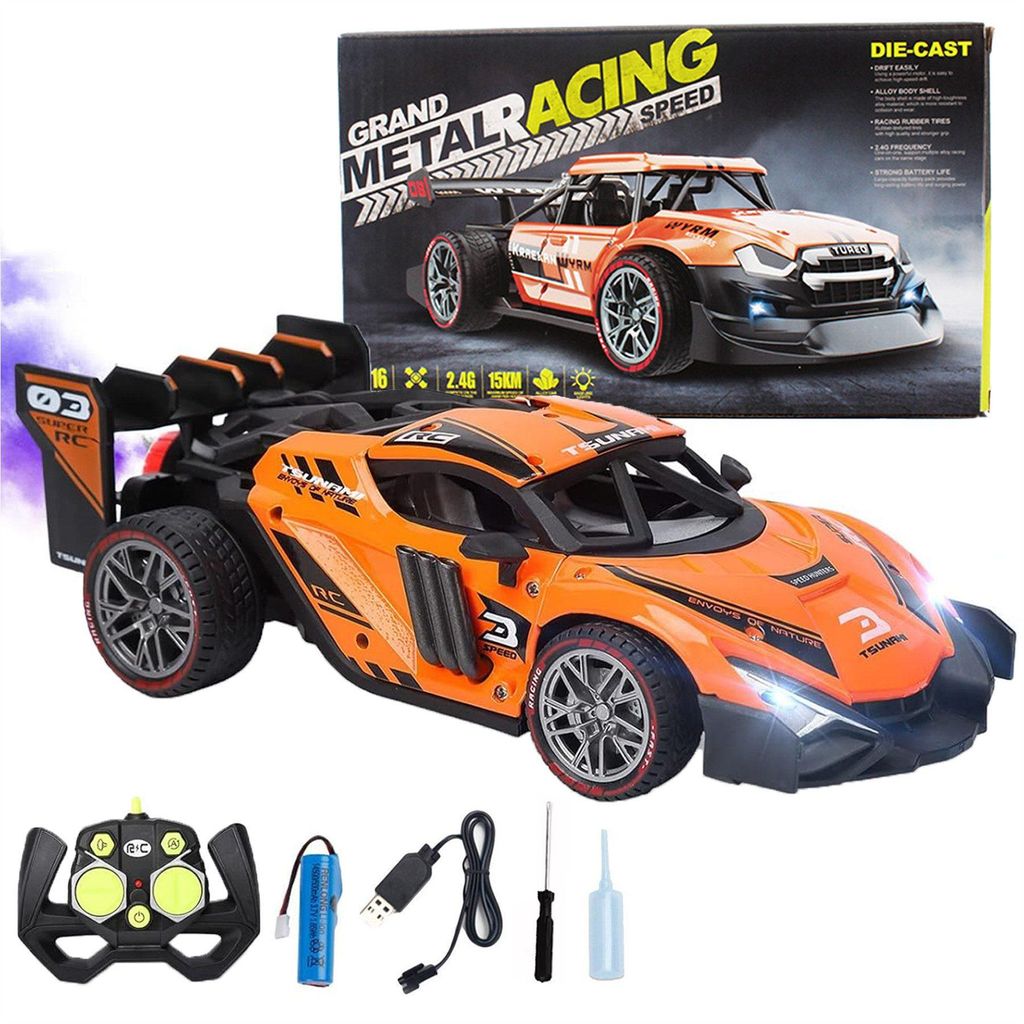 Ferngesteuertes Auto,RC Auto mit LED Lights,1/16 RC Car,2,4-GHz-Fernsteuerungsmodus,Drift Auto mit Sprühmodus,für Jungen&Mädchen von 3 bis 9 Jahren
