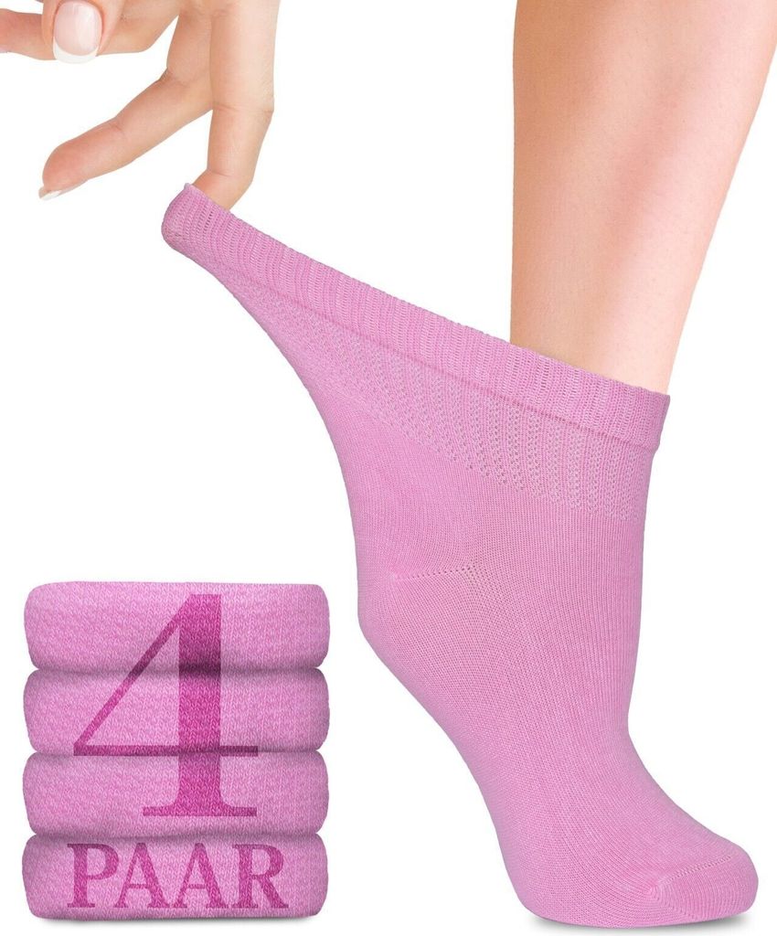 Fiera Besa Diabetiker Socken Damen mit Elasthan, 4 Paar, Knöchelhoch, Pink, 35-38