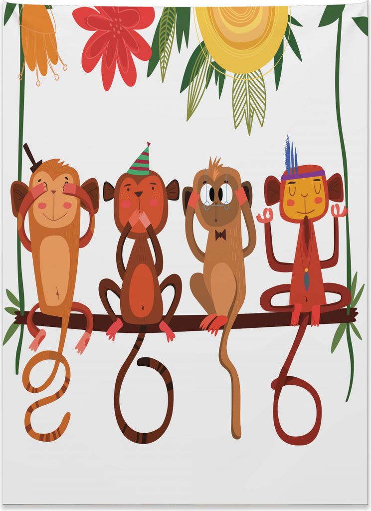 Abakuhaus Affe Wandteppich, Tiere Ast sitzend aus Weiches Mikrofaser Stoff Kein Verblassen Klare Farben Waschbar, 110 x 150 cm, Mehrfarbig