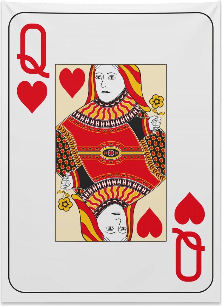 Abakuhaus Königin Wandteppich, Poker Card Deck spielen aus Weiches Mikrofaser Stoff Kein Verblassen Klare Farben Waschbar, 110 x 150 cm, Zinnoberr...
