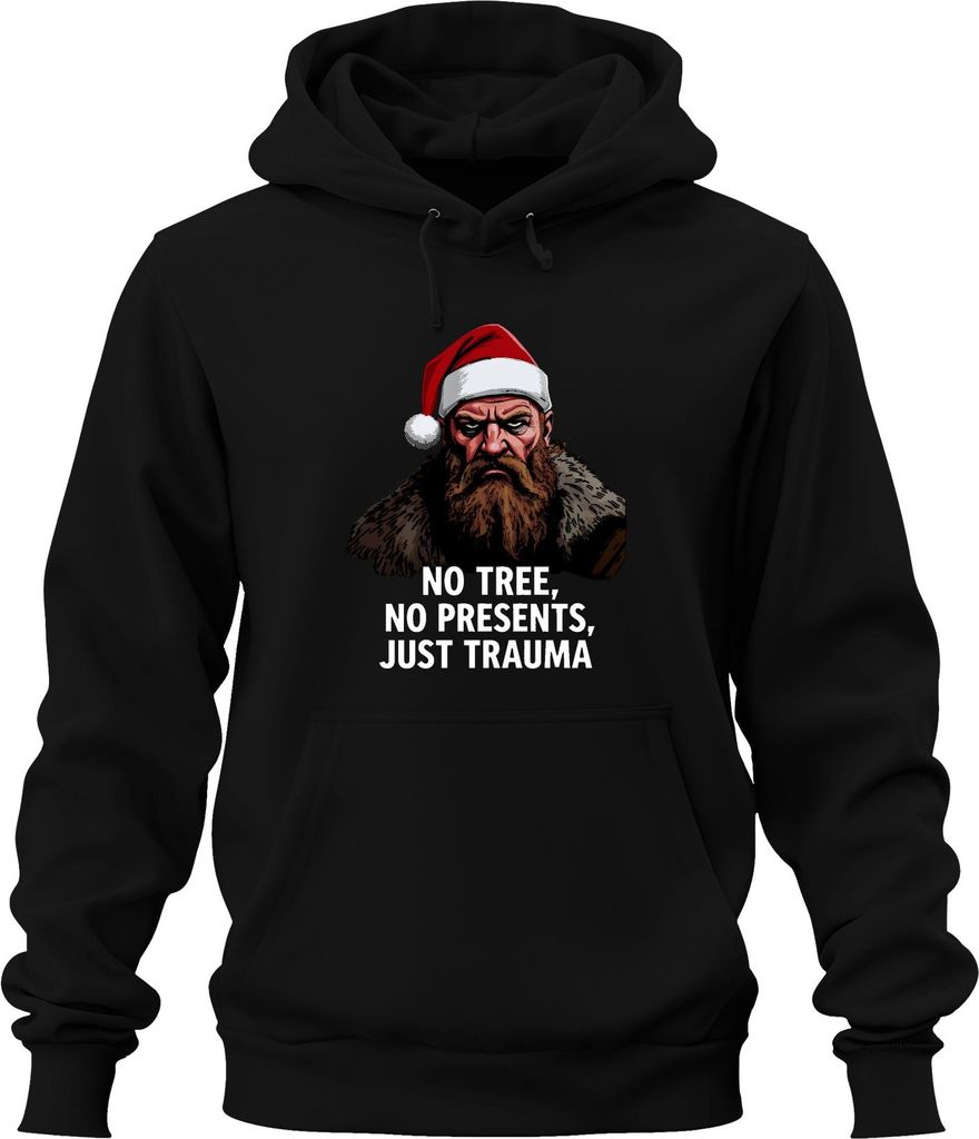 Grimmiger Weihnachtsmann Bart No Tree No Presents Just Trauma Uni Hoodie Kapuzenpullover, Schwarz, XL