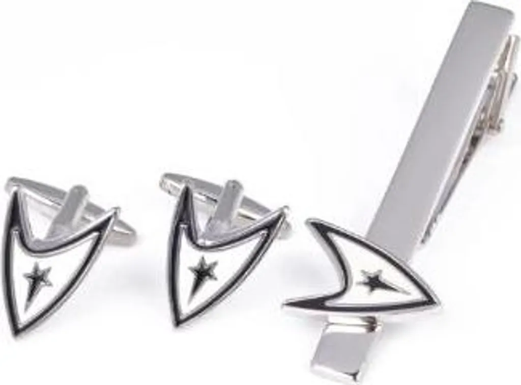 Boutons de manchette et pince à cravate Star Trek en métal argenté