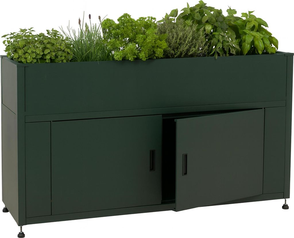 Hochbeet MCW-O85, Metallhochbeet Blumenkasten Pflanzkübel Stauraum, Metall 47kg 91x161x51cm grün