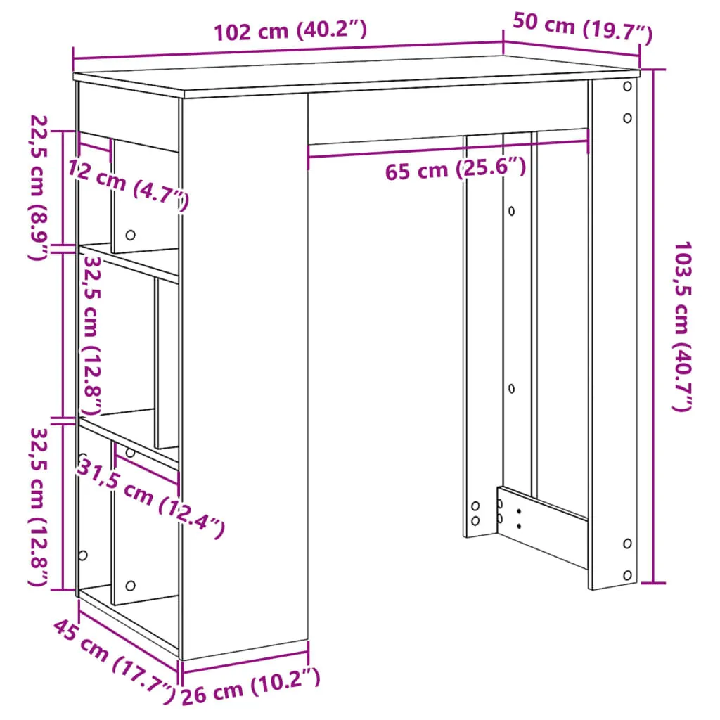 Tavolo Alto da Colazione Rovere Sonoma 102 cm con Porta Bottiglie - 9
