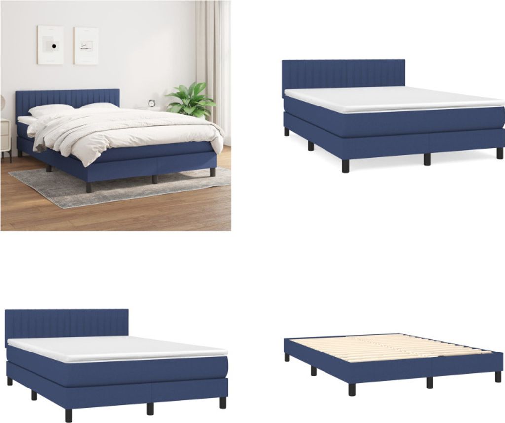 vidaXL Boxspringbett mit Matratze Blau 140x200 cm Stoff - Boxspringbett - Boxspringbetten - Bett - Schlafzimmermöbel