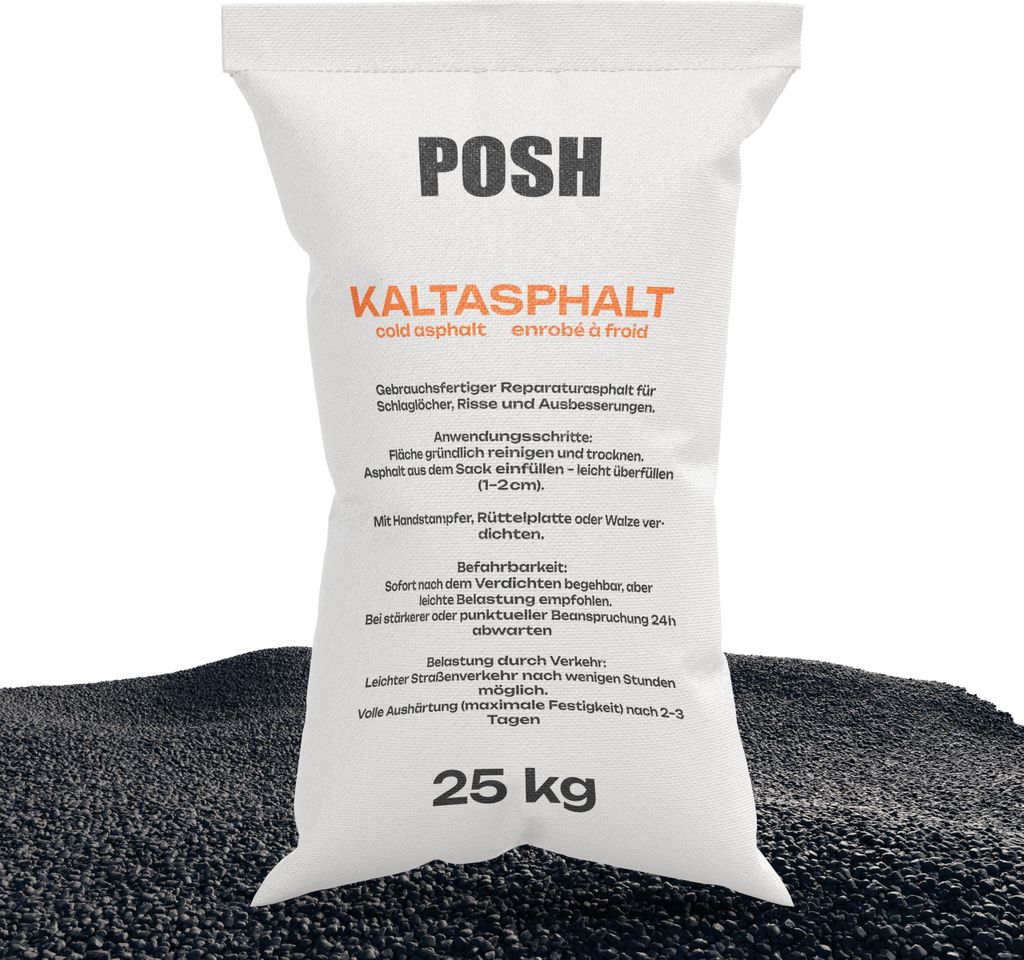 POSH Kaltasphalt 25 kg Bitumenmasse 0–8 mm Reparaturasphalt Produktbild 