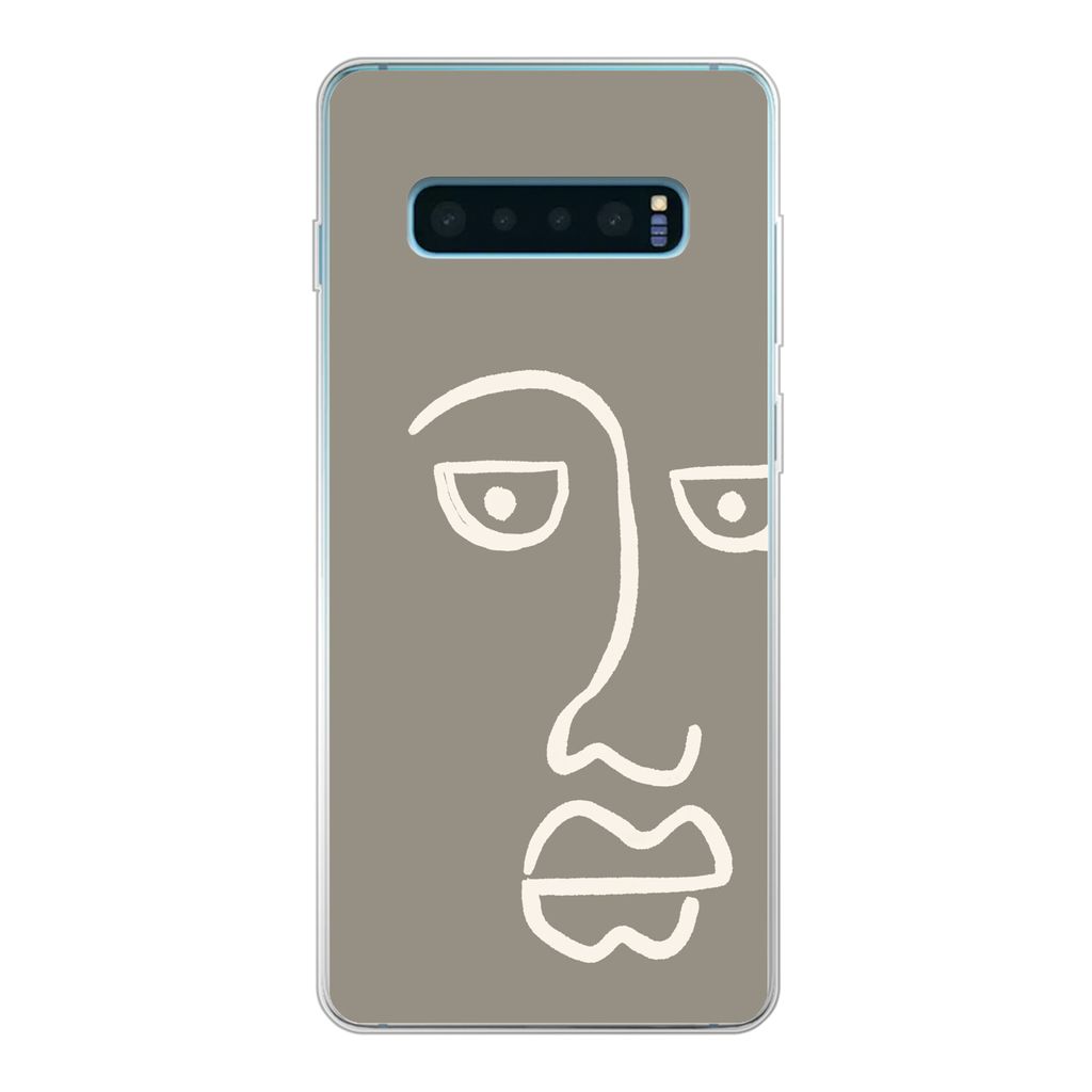 MuchoWow Handyhülle Schutzhülle Hülle für Samsung Galaxy S10 Plus Gesicht - Abstrakt - Strichzeichnung Silikon Softcase Handy Hülle - Schutz...