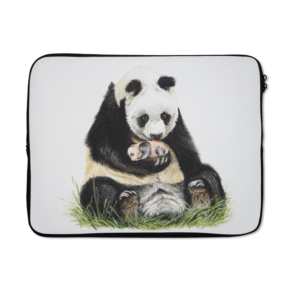 MuchoWow Laptop Hülle 17 Zoll Laptoptasche Panda - Gras - Schwarz - Zipper - Schutzabdeckung