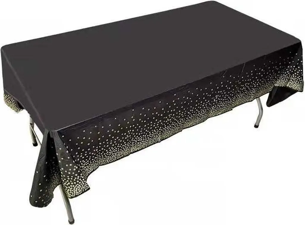 Tovaglia Nera Pois Oro 137x274 cm - Elegante Monouso per Party