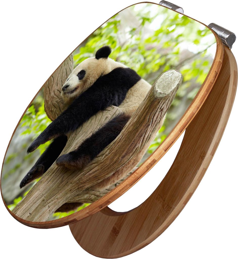 banjado Design WC Sitz Bambus Absenkautomatik -Panda - Toilettendeckel mit Absenkautomatik Holz/hochwertiger Bambus Klodeckel/WC-Sitz für alle gä...