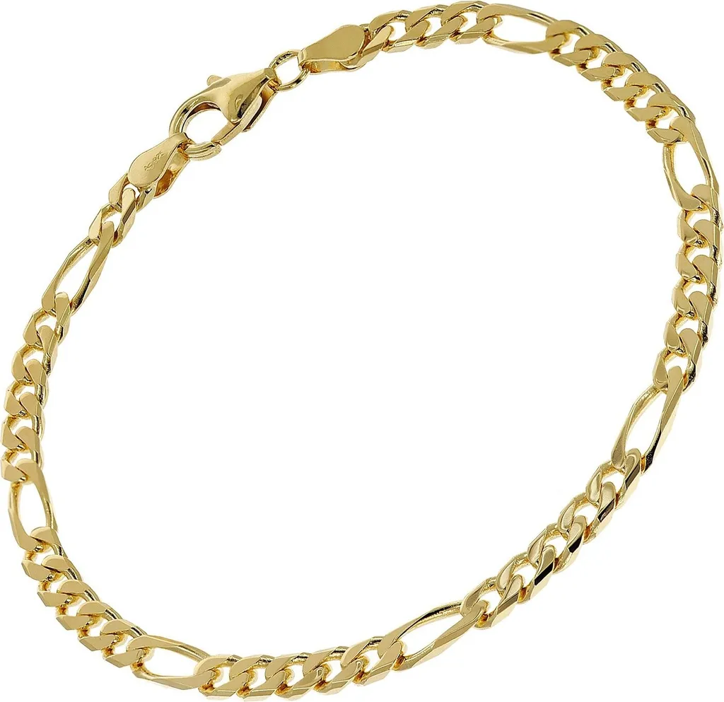 Bracelet Maille Figaro en Argent Doré pour Adulte, Largeur de 4,3 mm