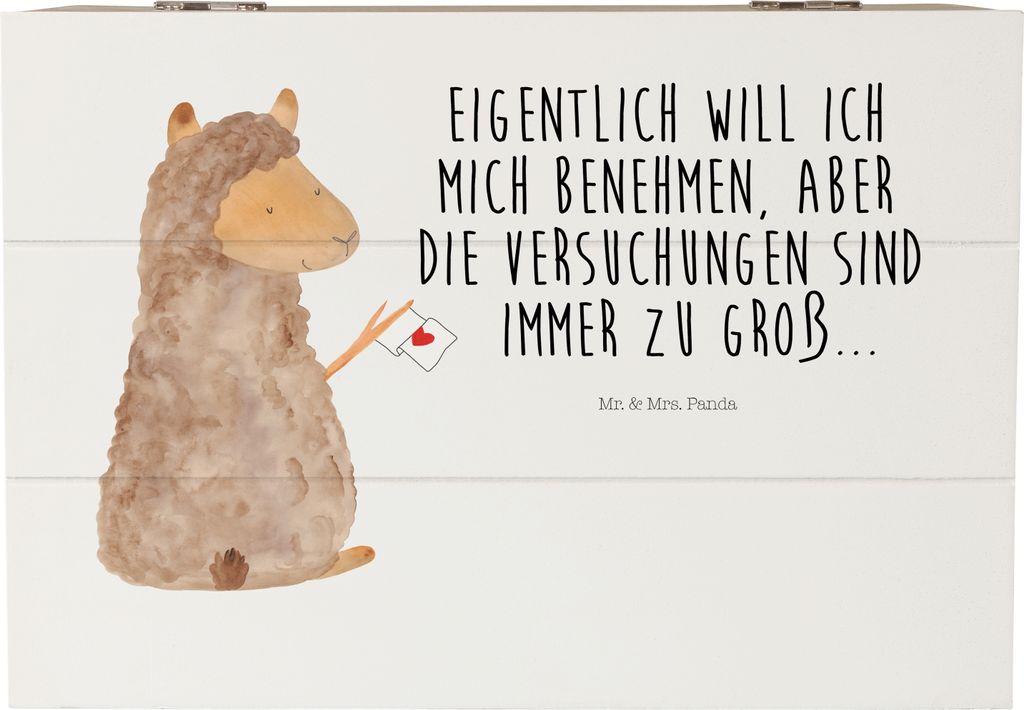 Mr. & Mrs. Panda Box Alpaka Fahne 22 x 15 cm - Weiß - Geschenk, Kiste, Liebe, fotobox, Alpakas, Lama, Schatzkiste, Geschenkbox, schatztruhe, Lamas