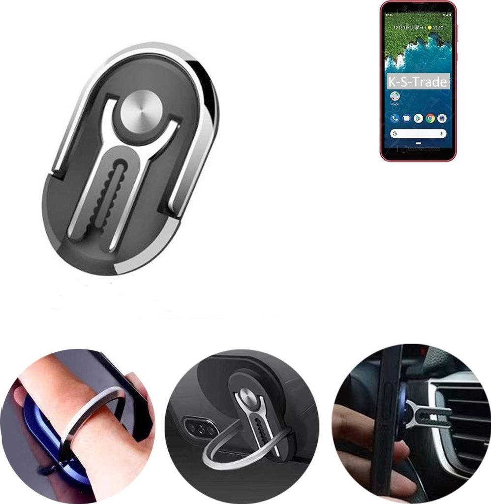 K-S-Trade 3in1 Smartphone-Ring Handy-Ring kompatibel mit Sharp Android One S5 Fingerhalterung Handyring Tischständer Lüftungsgitter-Halterung Tisch