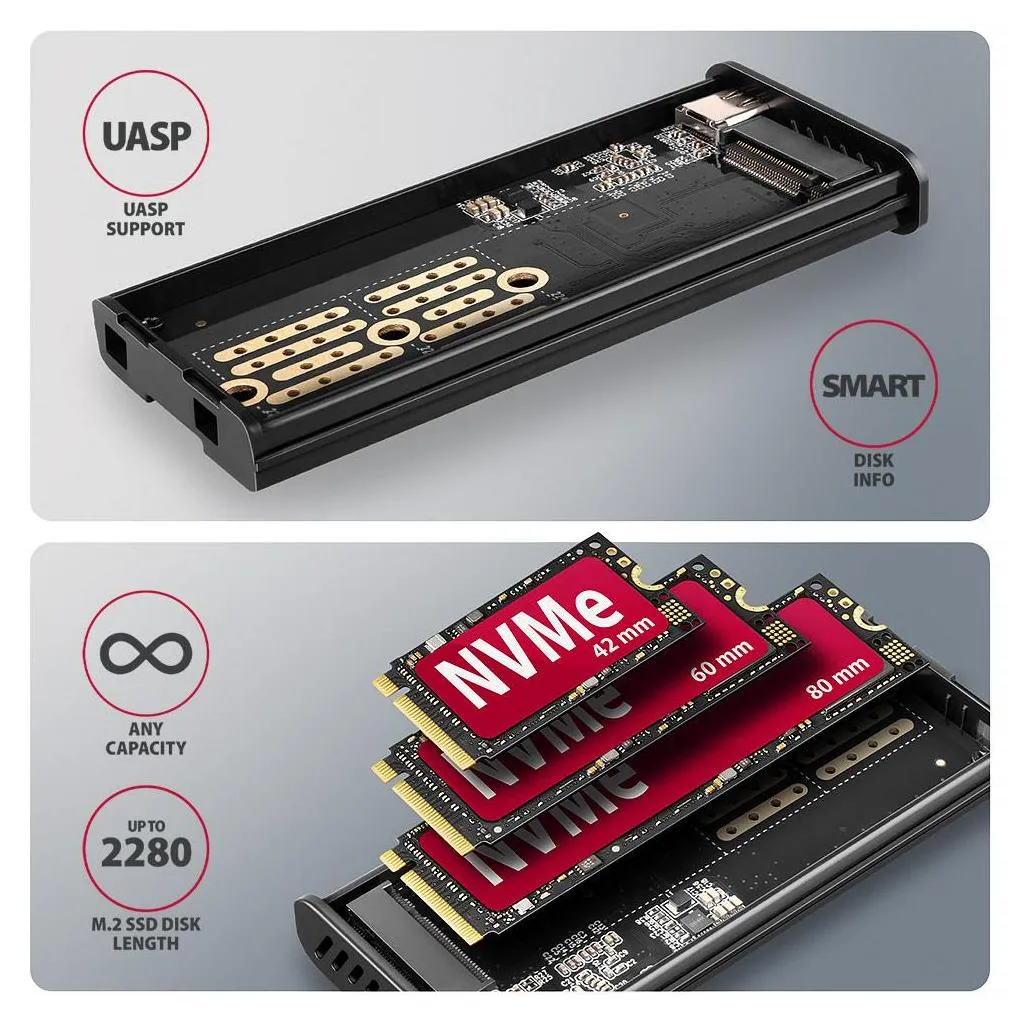 AXAGON EEM2-SD2 SSD enclosure USB3.2 Gen2 M.2 NVMe/SA - 7