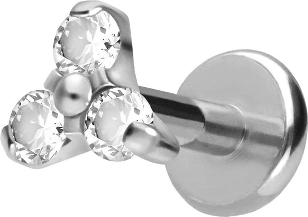 Ohrpiercing, Nasenpiercing Titan Labret mit Push Fit KRISTALLBLUME Silber Stablänge: 6mm | Stabstärke: 1,2mm | Discgröße: 4,5mm