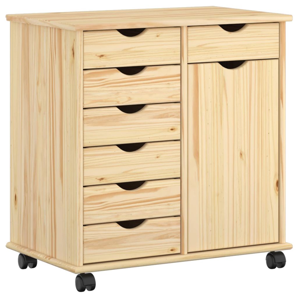 Rollschrank Mit Rad Braun 63,5 x 39 x 65,5 cm Massivholz Kiefer