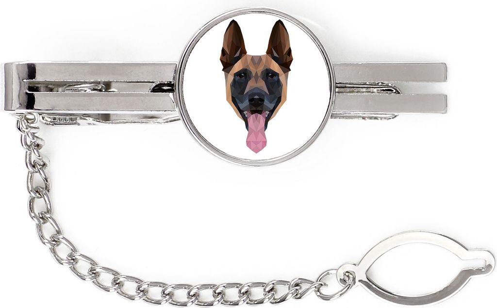 Malinois Belgischer Schäferhund - geometrische Krawattennadel mit Bild und Schriftzug von Art-Dog