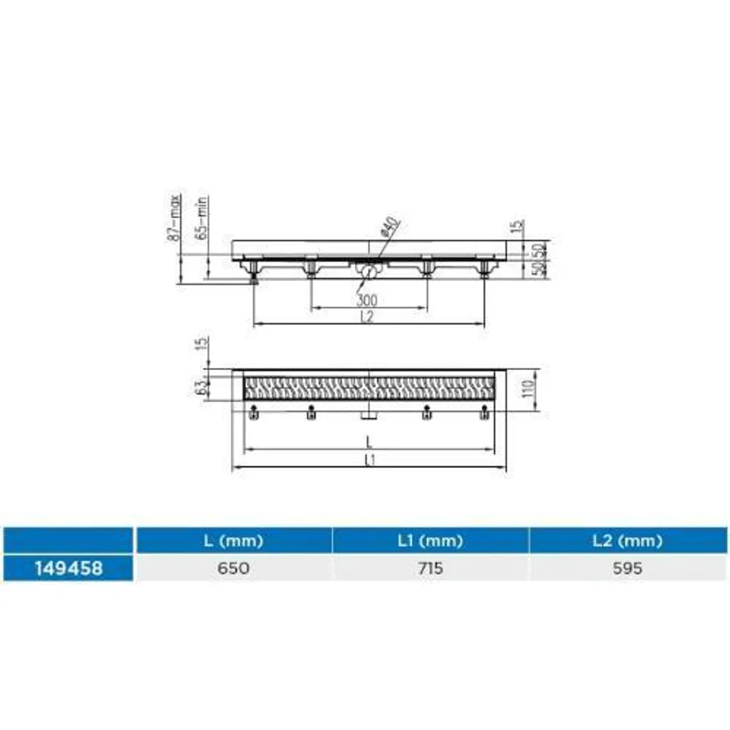 Caniveau mural 650 mm ENPRO finition carré mat pour évacuation latérale - 2