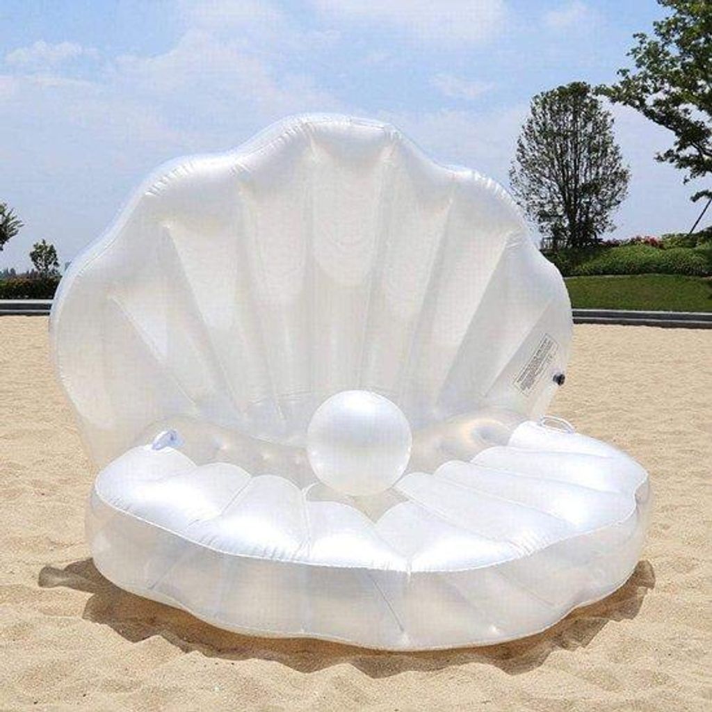 Grosse Muschel Poolmatte mit Perlenball für Sommer Strandparty - Aufblasbar und schwimmend - 160 x 130 x 130 cm