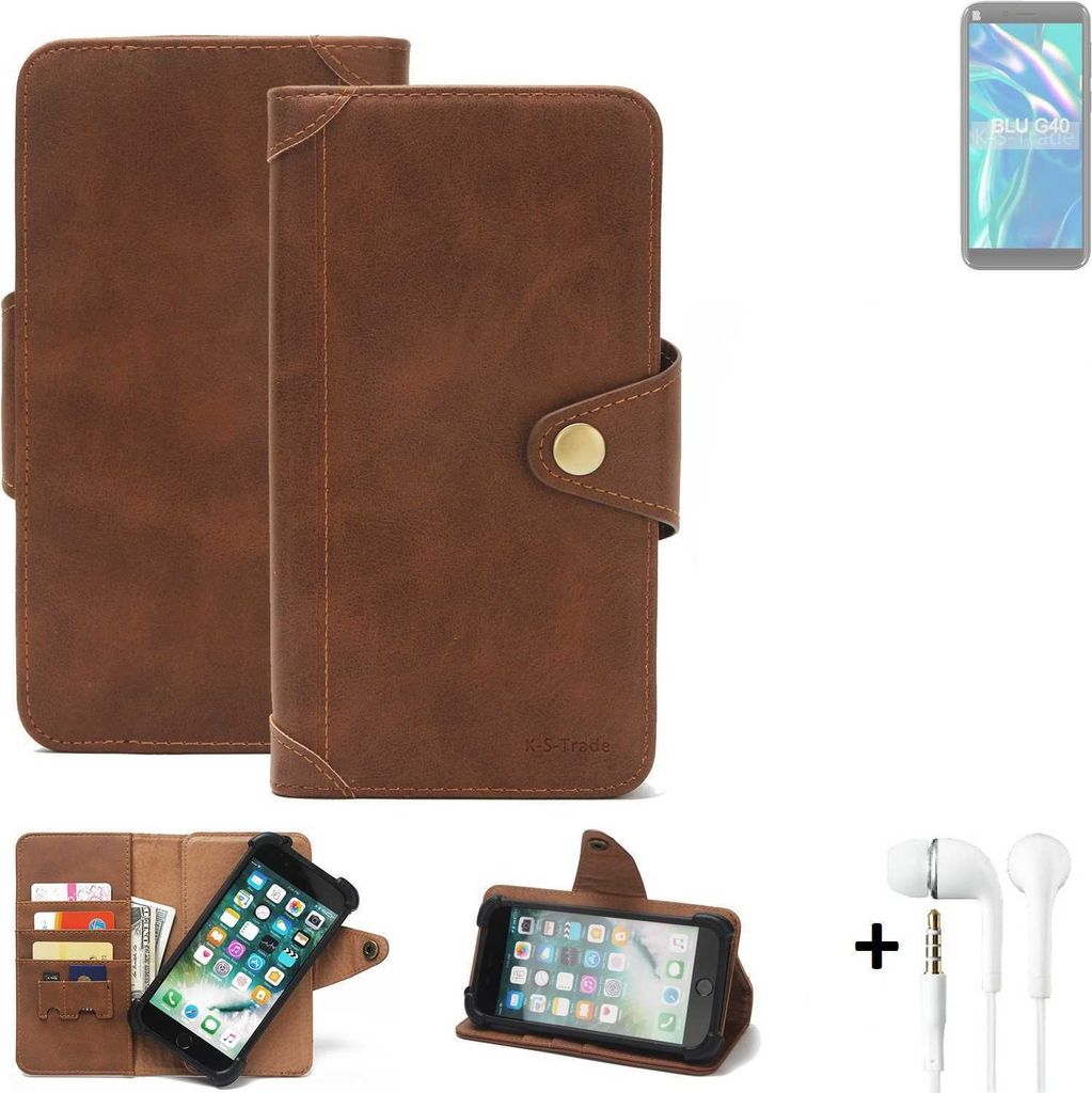 K-S-Trade Handyhülle + Kopfhörer kompatibel mit BLU G40 Schutz Hülle Walletcase Bookstyle Tasche Case Handytasche Wallet Flipcase Cover Polyuret...