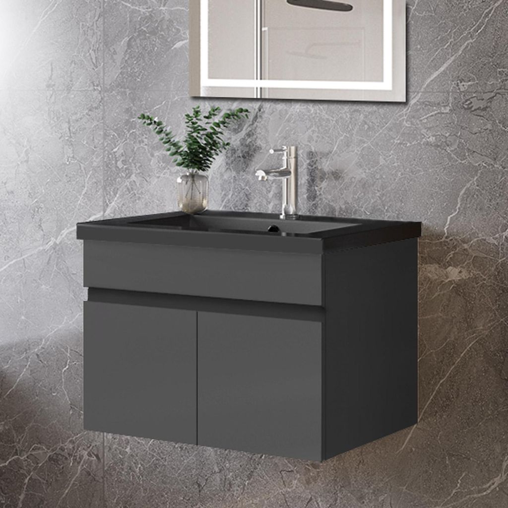 60cm Schwarz Mineralguss Waschtisch mit Unterschrank Produktbild 