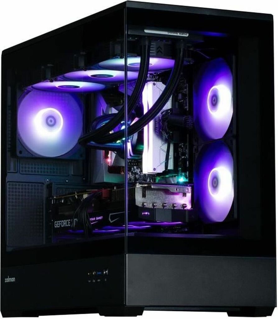 ATX Semitower Gehäuse Schwarz mit 3x A-RGB Lüftern, USB-C, Produktbild 