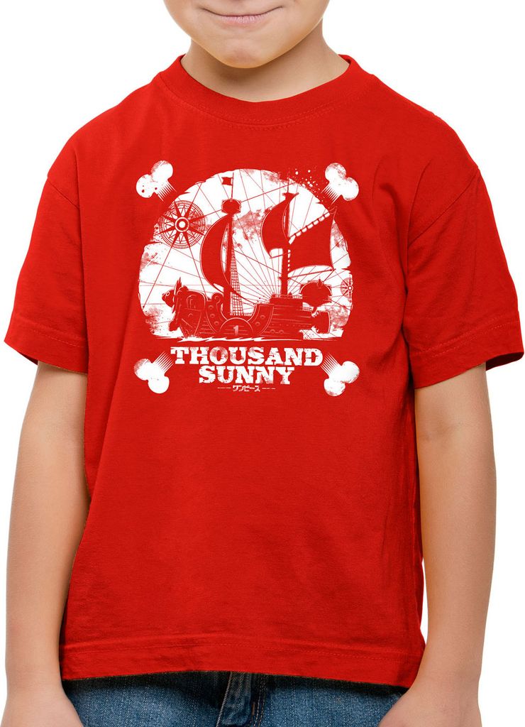 style3 Thousand Sunny Emblem Kinder T-Shirt Strohhut Pirat