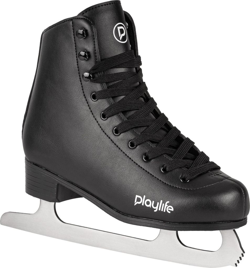 Playlife Classic Black Ice Skate – Schlittschuhe für Damen & Herren, wasserabweisendes Kunstleder, warmes Samtfutter, rostfreie 303-Edelstahlkuf...