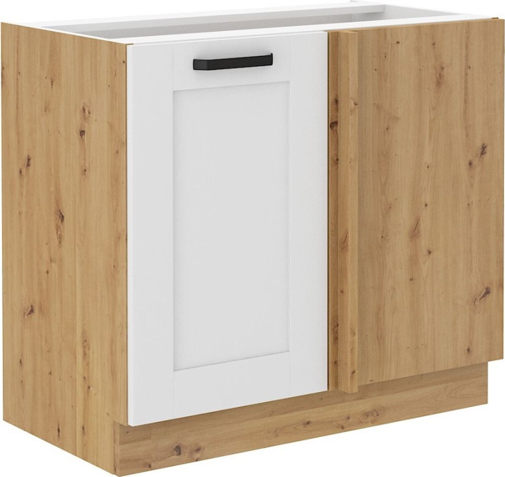 Verlängerter Eckschrank LAILI – Breite 105 cm, weiß / Eiche Artisan