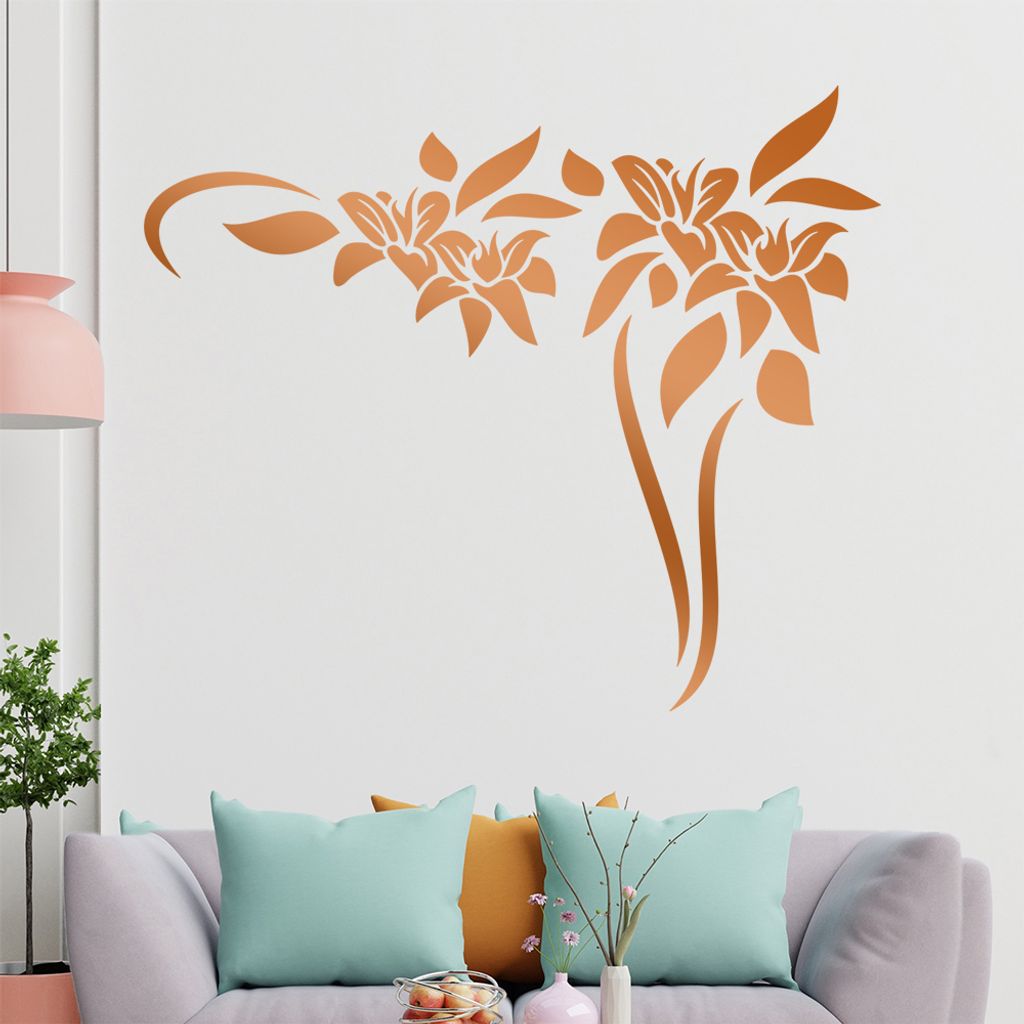 Blumen - Linien Wandtattoo in 6 Größen - Wandaufkleber Wall Sticker - Dekoration, Küche, Wohnzimmer, Schlafzimmer, Badezimmer
