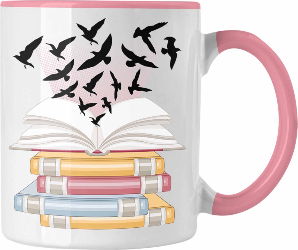 Trendation - Bücher Lesen Tasse Geschenk Leseratte Bücherwurm Buch (Rosa)